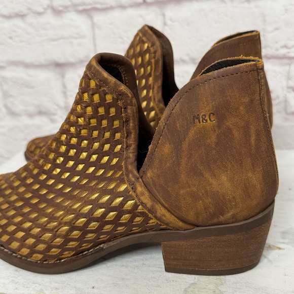 Musse & Cloud Brown Metallic Gold Leather Ankle Boots - Picture 6 of 12
